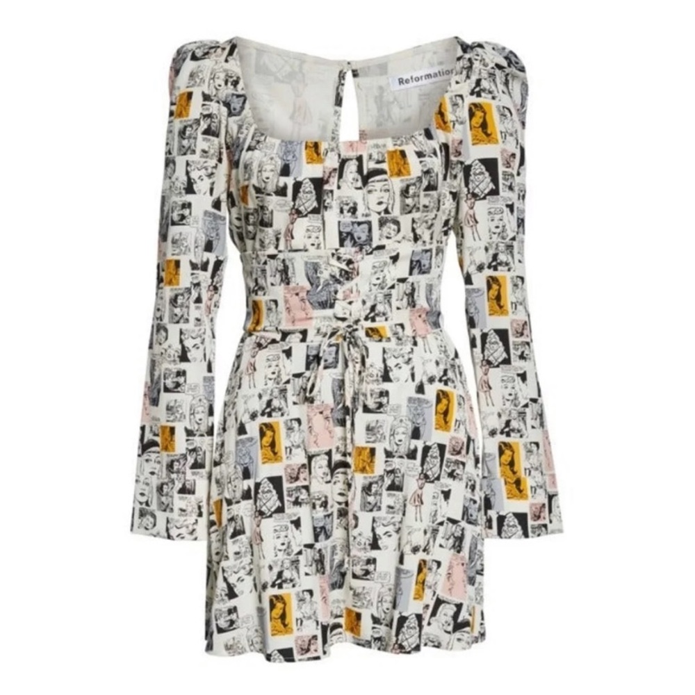 Reformation Daisie Comic Long Sleeve Minidres NWOT